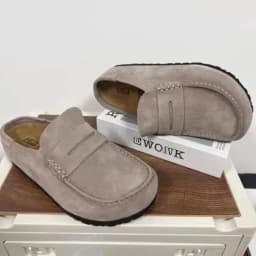 Men Women Penny Loafer Mules Suede Clogs, Closed Toe Slip On Backless Loafers, Comfort Cork Insole Non Slip Flat Slides, Casual Fashion Shoes For Shopping Travel Daily Outdoor Street Wear