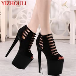 The 17-20cm stage of the super black high heels shows the sandals of the nightclub fashion women's shoes.