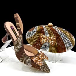 Venus Chan Green Color Pointed-Toe High Women Heels Shoes and Bags for Women Rhinestone Evening Party Elegant Luxury Handbag