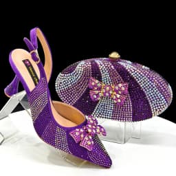 Venus Chan Green Color Pointed-Toe High Women Heels Shoes and Bags for Women Rhinestone Evening Party Elegant Luxury Handbag