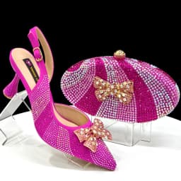 Venus Chan Green Color Pointed-Toe High Women Heels Shoes and Bags for Women Rhinestone Evening Party Elegant Luxury Handbag