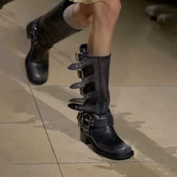 Metal Buckle Square Toe Knee High Boots Women Genuine Leather Leather Punk Long Boots Woman Chunky Heels Motorcycle Booties