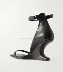 Black leather wedge square toe sandals Women's 2026 new in ankle strap high heels mules luxury designer party shoes on offer