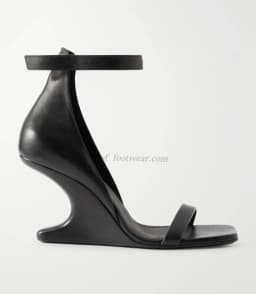 Black leather wedge square toe sandals Women's 2026 new in ankle strap high heels mules luxury designer party shoes on offer