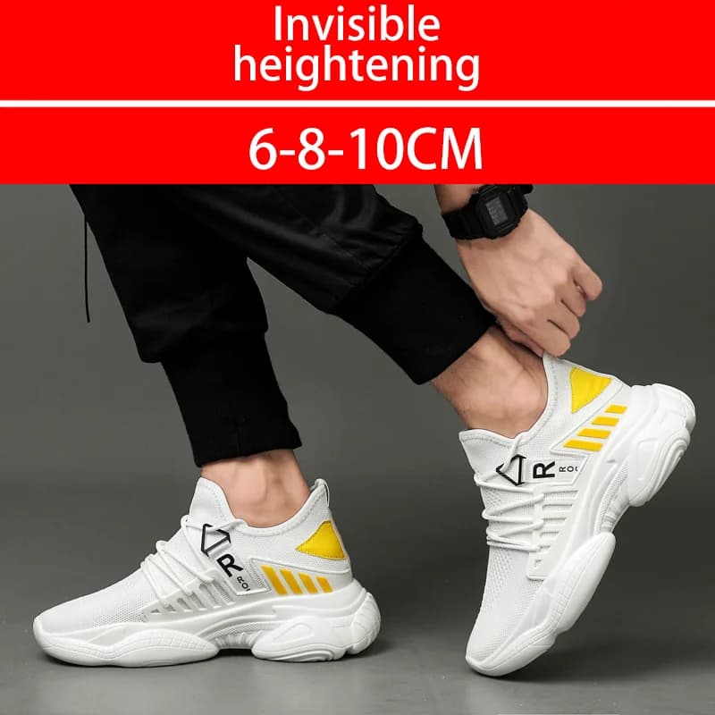 Men's 8cm Mesh Concealed Height Increasing Shoes Casual Soft Tread Sports Shoes Comfortable Anti Slip Leisure Shoes