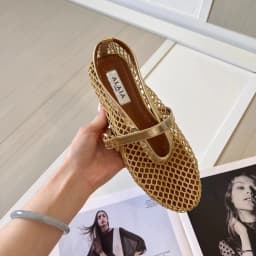 Designer French Luxury Mesh Slip-On Shoes Women High Density T-Strap Patent Leather Edge Trimmed Breathable Pointed-Toe Ballet Mules Flats Summer Sandals