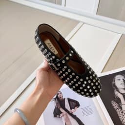 Designer French Luxury Mesh Slip-On Shoes Women High Density T-Strap Patent Leather Edge Trimmed Breathable Pointed-Toe Ballet Mules Flats Summer Sandals