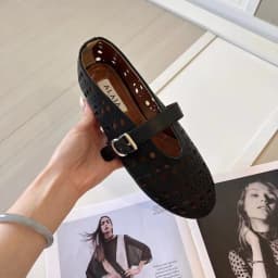 Designer French Luxury Mesh Slip-On Shoes Women High Density T-Strap Patent Leather Edge Trimmed Breathable Pointed-Toe Ballet Mules Flats Summer Sandals