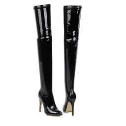 Sgesvier Plus Size 49 Thigh High Boots Women Sexy Patent Leather Stretch Shoes Women Zipper Dance Pole Jazz Slim Long Boots