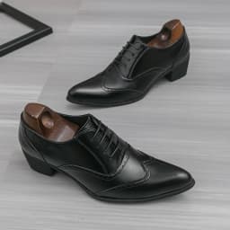 New Style Pointed-Toe Business Formal Leather Shoes for Men - English Style High-Heeled Brogue Trendy Casual Men's Shoes