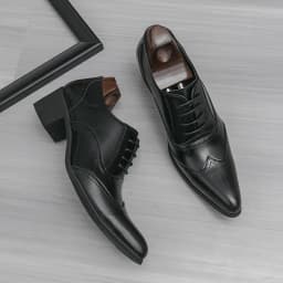 New Style Pointed-Toe Business Formal Leather Shoes for Men - English Style High-Heeled Brogue Trendy Casual Men's Shoes
