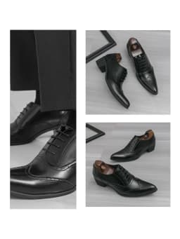 New Style Pointed-Toe Business Formal Leather Shoes for Men - English Style High-Heeled Brogue Trendy Casual Men's Shoes