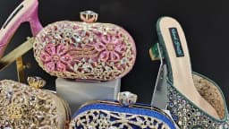 QUEENA YAN Luxury Pink Rhinestone Party Shoes and Clutch for Women- Elegant Crystal Heels with Matching Evening Bag