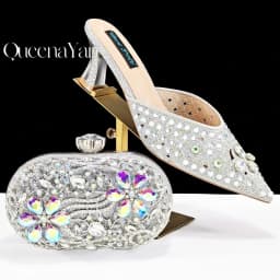 QUEENA YAN Luxury Pink Rhinestone Party Shoes and Clutch for Women- Elegant Crystal Heels with Matching Evening Bag