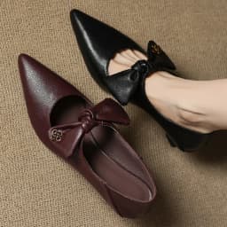 Women's sheepskin pointed toe sweet bowtie slip-on pumps elegant ladies 5cm thin high heel daily slim dress heels shoes woman
