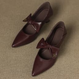 Women's sheepskin pointed toe sweet bowtie slip-on pumps elegant ladies 5cm thin high heel daily slim dress heels shoes woman