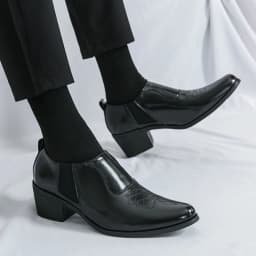 British Thick High Heeled 6CM Dress Leather Shoes Men High Quality Casual Business Shoes For Men Platform Social Wedding Shoes
