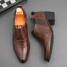 British Thick High Heeled 6CM Dress Leather Shoes Men High Quality Casual Business Shoes For Men Platform Social Wedding Shoes