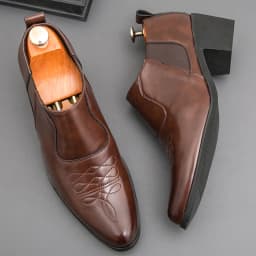 British Thick High Heeled 6CM Dress Leather Shoes Men High Quality Casual Business Shoes For Men Platform Social Wedding Shoes
