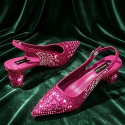 Hot Fuchsia Full Rhinestone Slingback Heels Matching Clutch Bag Set Women Luxury Crystal Pointed Shoes for Wedding Evening Party