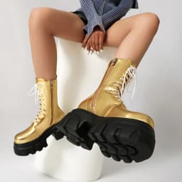 REAVE CAT 8cm Heel 5.5cm Platform Mortorcycle Boots Midcalf Autumn Strap Up Antislip Shoes Big Size 41 42 43 44