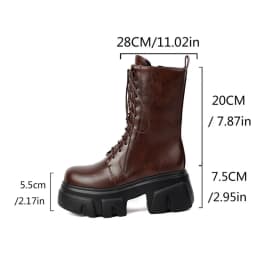 REAVE CAT 8cm Heel 5.5cm Platform Mortorcycle Boots Midcalf Autumn Strap Up Antislip Shoes Big Size 41 42 43 44