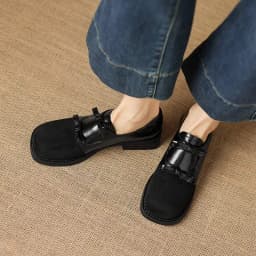 Krazing Pot Flock Microfiber Round Toe Chunky Heels Spring Autumn Plus Size 43 Vintage Design Butterfly-knot Women Oxford Shoes