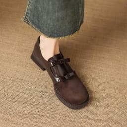 Krazing Pot Flock Microfiber Round Toe Chunky Heels Spring Autumn Plus Size 43 Vintage Design Butterfly-knot Women Oxford Shoes