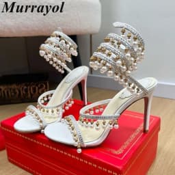 Ankle Snake Shaped Strap Gladiaror Sandals Women Rhinestone Tassels Decor Thin High Heels Sandalias Summer Party Dress Shoes