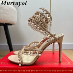 Ankle Snake Shaped Strap Gladiaror Sandals Women Rhinestone Tassels Decor Thin High Heels Sandalias Summer Party Dress Shoes