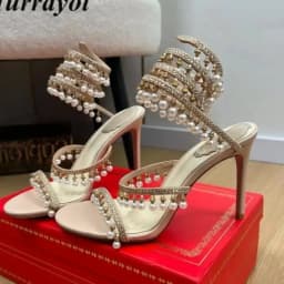 Ankle Snake Shaped Strap Gladiaror Sandals Women Rhinestone Tassels Decor Thin High Heels Sandalias Summer Party Dress Shoes