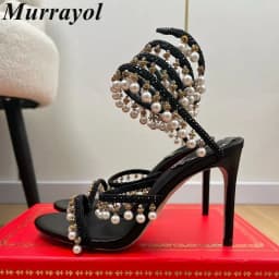 Ankle Snake Shaped Strap Gladiaror Sandals Women Rhinestone Tassels Decor Thin High Heels Sandalias Summer Party Dress Shoes