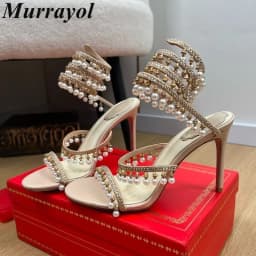 Ankle Snake Shaped Strap Gladiaror Sandals Women Rhinestone Tassels Decor Thin High Heels Sandalias Summer Party Dress Shoes