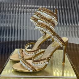 Ankle Snake Shaped Strap Gladiaror Sandals Women Rhinestone Tassels Decor Thin High Heels Sandalias Summer Party Dress Shoes