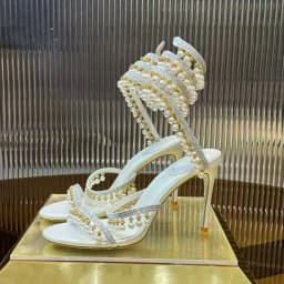 Ankle Snake Shaped Strap Gladiaror Sandals Women Rhinestone Tassels Decor Thin High Heels Sandalias Summer Party Dress Shoes