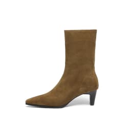 2025 New Trend Autumn Winter Cow Suede Women Mid Calf Boots Green Chocolate Ladies High Chunky Heels Side Zipper Square Toe Boot