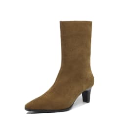 2025 New Trend Autumn Winter Cow Suede Women Mid Calf Boots Green Chocolate Ladies High Chunky Heels Side Zipper Square Toe Boot