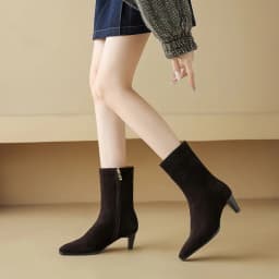 2025 New Trend Autumn Winter Cow Suede Women Mid Calf Boots Green Chocolate Ladies High Chunky Heels Side Zipper Square Toe Boot