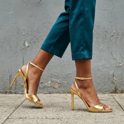 Women Gold High Heels Sandals Square Toe Ankle Strap Pumps Sexy Party Wedding Shoes Fashion Metallic Heeled Sandals Summer