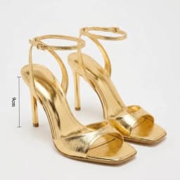 Women Gold High Heels Sandals Square Toe Ankle Strap Pumps Sexy Party Wedding Shoes Fashion Metallic Heeled Sandals Summer