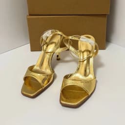 Women Gold High Heels Sandals Square Toe Ankle Strap Pumps Sexy Party Wedding Shoes Fashion Metallic Heeled Sandals Summer