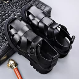 2026 Summer Gladiator Sandals New Breathable Casual Men Genuine Leather Sandals Hollow Beach Shoes Men Black Sizes 38-48 sandals