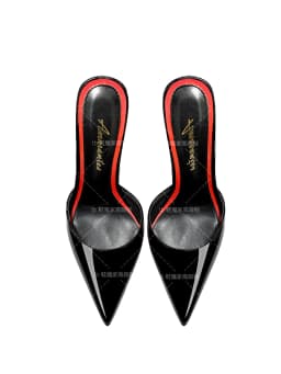 Black Toe Sandals with Pointed Toes Women's High Heels, Ultra-Fine Heels, Straight Back, Half Empty Slippers for Wearing Outside