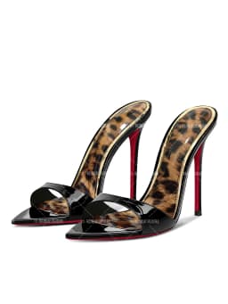 Summer New Leopard Print Pointed Semi Drag Minimalist High Heels for Women, Ultra-Fine Heel Slippers, Open Toed Sandals