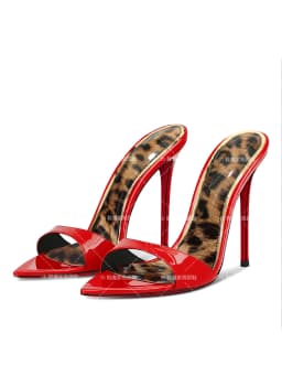 Summer New Leopard Print Pointed Semi Drag Minimalist High Heels for Women, Ultra-Fine Heel Slippers, Open Toed Sandals