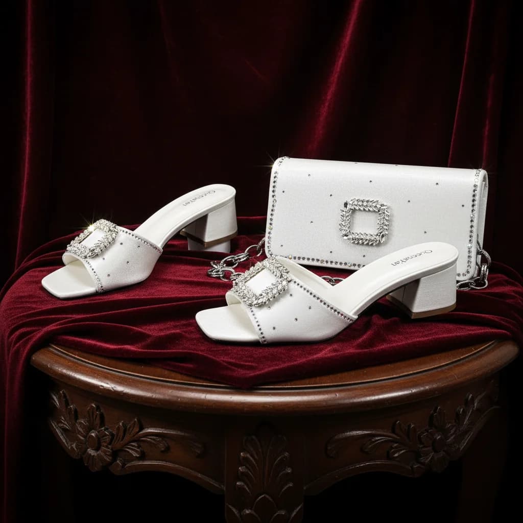 New Arrive Silver Square Toe Women's High Heels Shoes and Bags for Party Rhinestone Evening Elegant Luxury Handbag