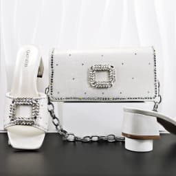 New Arrive Silver Square Toe Women's High Heels Shoes and Bags for Party Rhinestone Evening Elegant Luxury Handbag