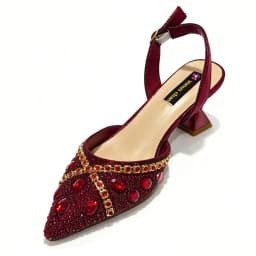 Elegant Wine Color Rhinestone & Pearl Slingback Heels with Matching Top Handle Handbag Set for Women - Formal Wedding & Prom
