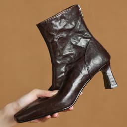 Women's sheepskin square toe 5.5cm thin high heel back zip autumn ankle boots elegant ladies slim daily dress short booties shoe