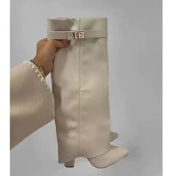 2026 Autumn/Winter New Extended Edition Pointed Ultra High Thick Bottom Metal Buckle Side Zipper Fashion Boots Size 34-48